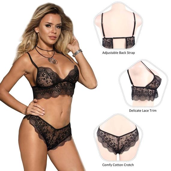 Комплект мереживної нижньої білизни Star Night чорний, M sexstyle | Зображення 7