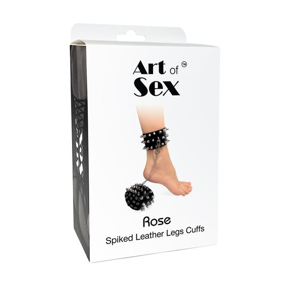 Поножи с шипами из натуральной кожи Art of Sex - Rose, цвет черный | Зображення 3