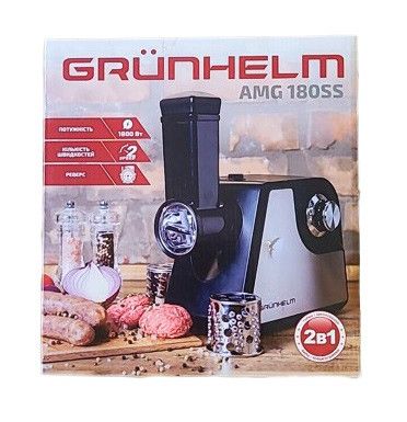 Електрична м'ясорубка для м'яса GRUNHELM AMG180SS звичайна побутова електром'ясорубка для дому з насадками | Зображення 1