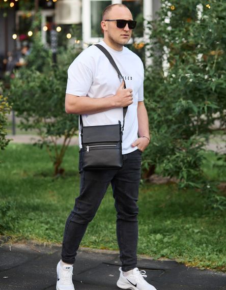 Чоловічий класичний месенджер через плече шкіряний чорний Tiding Bag 80471 | Зображення 7