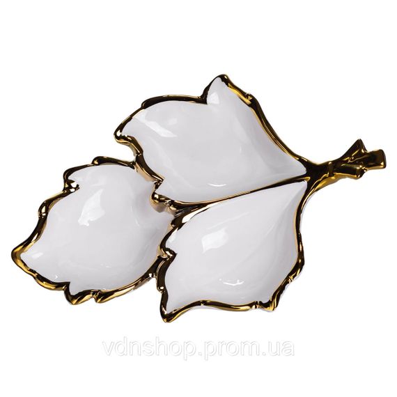 Менажниця порцелянова на 3 секції для закусок 27×19.5×4 (см) тарілка менажниця Білий із золотом ZBSY-12 | Зображення 2