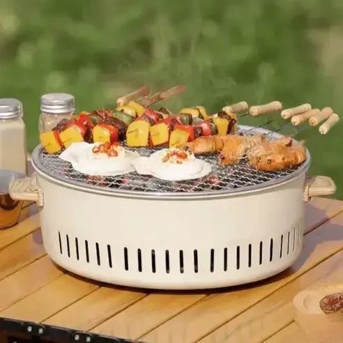 Гриль для барбекю бездимний з гратами 30×30×11,5 см / Портативна вугільна піч для кемпінгу та саду