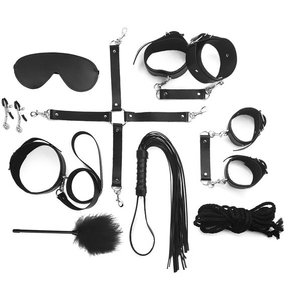 Набір Art of Sex - BDSM Set Leather, 10 предметів, натуральна шкіра, Чорний | Зображення 1