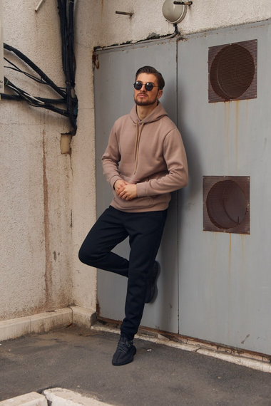 Мужской теплый худи-толстовка на флисе, BD0001 цвет бежевый, размер S | Зображення 2