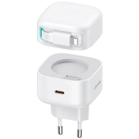 СЗУ Usams US-CC209 GaN With Lightning Magnetic Retractable Cable Module XMF Ser. 35W (2USB-C) White