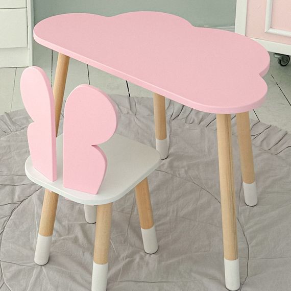 Стіл хмарка і стільчик метелик дитячий рожевий з білим сидінням. Столик для занять, ігор, їжі | Зображення 5