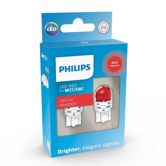 Комплект светодиодных ламп Philips 11066RU60X2 W21/5W LED Ultinon Pro6000 SI 12V 2.5/0.5 W3x16q RED | Зображення 2