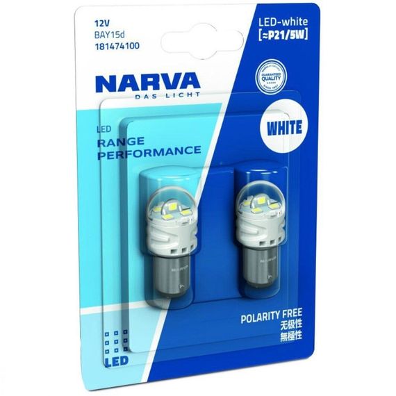 Комплект світлодіодних ламп Narva 18147B2 P21/5W LED Range Performance 12V BAY15d WHITE 6000K (2 шт) | Зображення 1