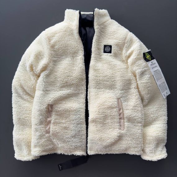 Двостороння куртка Stone Island чорна плащівка та біла тедді | Зображення 3