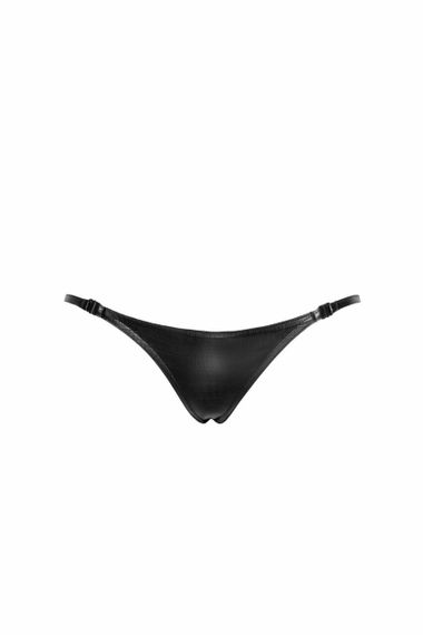 Трусики под кожу Noir Handmade P012 Wild crocodile wetlook thong with double opening Черные M | Зображення 6