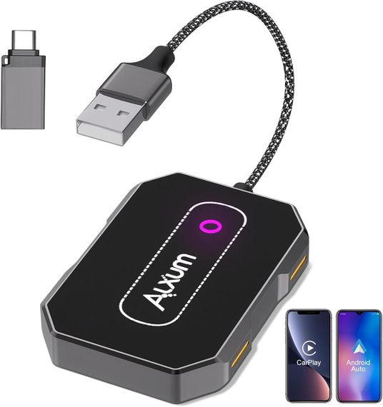 Автомобільний бездротовий адаптер Alxum для CarPlay Android Auto, для авто з дротовим CarPlay, Plug & Play карплей