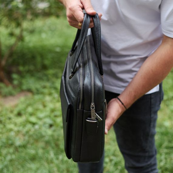 Сумка чоловіча офісна через плече 39х29х10, практичний шкіряний портфель для бізнесу, сумочка для навання, чорний | Зображення 6