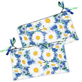 Косметичка жіноча Белые ромашки на голубом фоне 20х12 см (K_14M058)