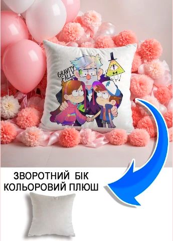 Подушка плюшева Мерч Крафт Дизайн з принтом Граввіті Фолз 3 сірий плюш квадратна 33х33 см
