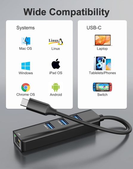 Мережевий адаптер USB, дротовий мережевий адаптер, адаптер YHEMI USB 3.0 RJ45 Gigabit Ethernet Adapter | Зображення 3