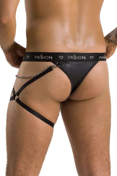 Труси стринги з екошкіри Passion 058 THONG BILL, Чорний, 2XL, 3XL, Великі розміри | Зображення 1
