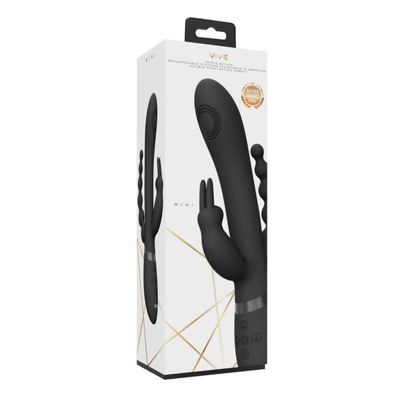 Вібратор-кролик Rini Vive 3 в 1 чорний для стимуляції G, K та клітора з багаторежимною вібрацією | Зображення 6