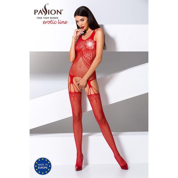 Бодістокінг Passion BS070 red, комбінезон, імітація панчох і ажурного топа | Зображення 1