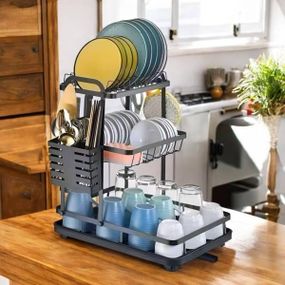 Сушилка для посуды металлическая с поддоном Черная