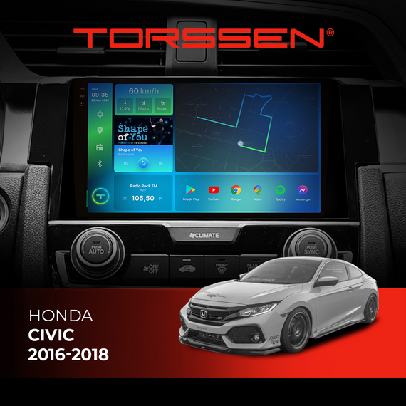 Штатна магнітола Torssen 2K Honda Civic 16-18 F9432 4G Carplay DSP