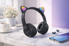Беспроводные наушники с кошачьими ушками и лед подсветкой Cat Ear Y47 Led, Bluetooth наушники с микрофоном Черный