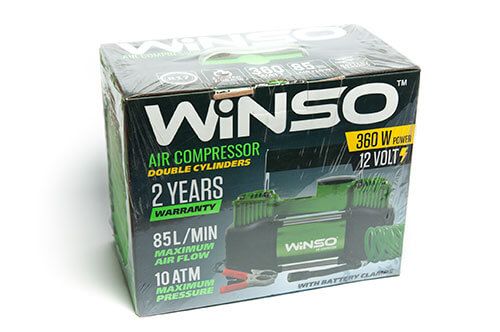 Компресор автомобільний Winso 10 Атм, 85 л/хв, 2 цил-ра 360Вт, кабель 3м, шланг 5,7м, клапан спуску 125000