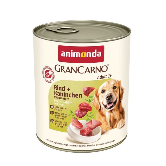 Корм вологий GranCarno Adult Beef Rabbit with Herbs для дорослих собак з яловичиною кроликом і травами 800 г