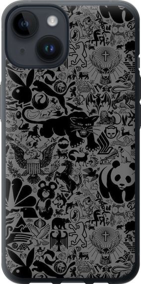 Чехол на iPhone 14 Чёрно-серый стикер бомбинг "2432u-2648-17620"