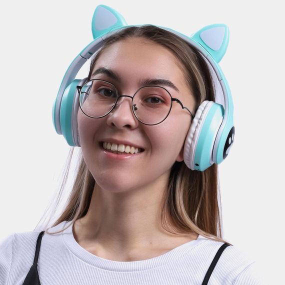 Беспроводные Bluetooth-наушники с кошачьими ушками, STN-28, Голубые / Детские наушники с подсветкой и | Зображення 1