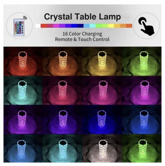 Настільна лампа нічник Роза з пультом RGB Crystal Rose. | Зображення 6