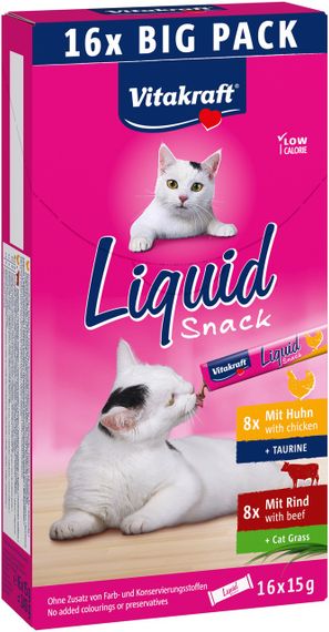 Ласощі для котів з куркою та яловичиною Vitakraft Liquid Snack Beef Chicken, 16 шт х 15 гр