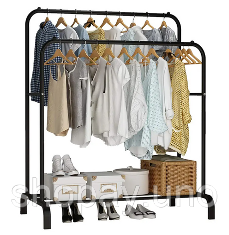 Подвійна стійка – вішалка для одягу Double floor Hanger з полицею для взуття, Ш104хГ41.5хВ152 | Зображення 1