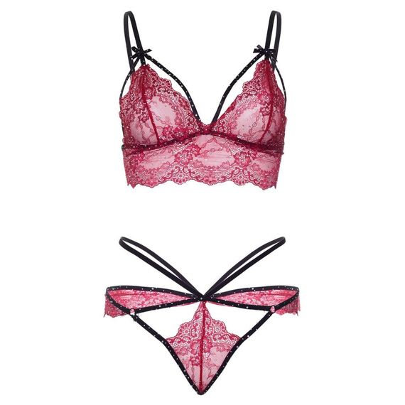 Комплект мережива білизни Leg Avenue Scallop Lace Rhinestone, червоний, розмір S Sex Aura | Зображення 4