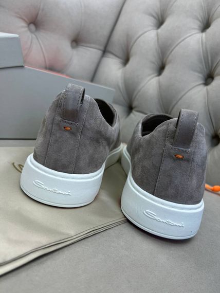 Сліпони Santoni без шнурівки чоловічі замшеві  сірі ob423 | Зображення 5