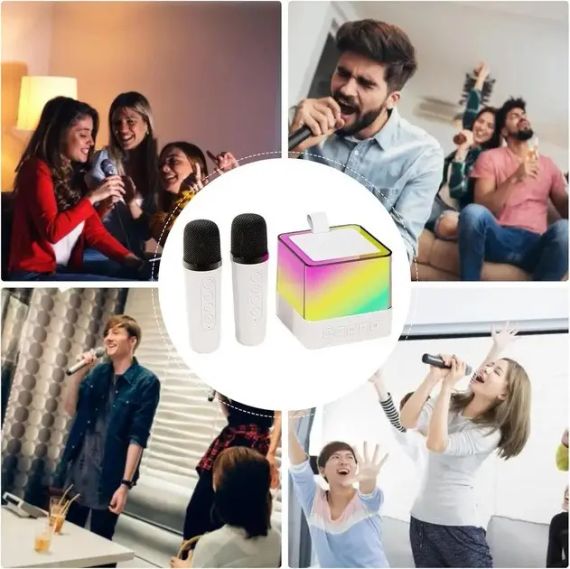 Портативная Bluetooth колонка K18 с LED подсветкой 2 микрофона белый | Зображення 1