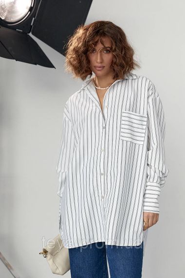 Удлиненная рубашка oversize в полоску цвет белый размер L FL_001072 | Зображення 5