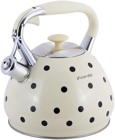 Чайник індукційний Kamille White 3л зі свистком (молочний у чорний горох)