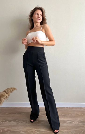 Женские классические широкие брюки со стрелками и высокой посадкой KI213 цвет черный, размер XS | Зображення 3