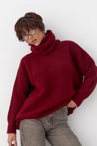 Жіноча в'язана туніка з високою горловиною - бордо цвет, ONE SIZE (є розміри)