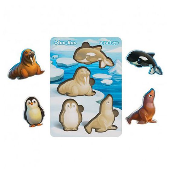 Деревянный пазл-вкладыш "Животные Арктики и Антарктики" Ubumblebees (ПСФ061) PSF061 фон с подсказкой | Зображення 1