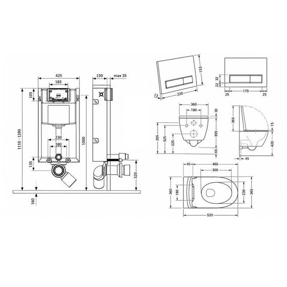 Готовое решение Qtap для ванной комнаты: подвесной унитаз Swan Rimless 520х360х320 + комплект инсталляции Nest 4 в 1 (линейная | Зображення 1