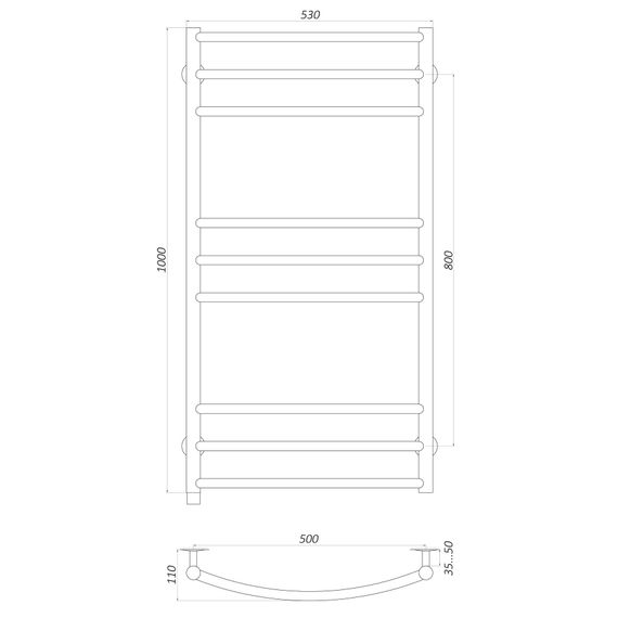Рушникосушарка UNIO LDE ER 1000-500-9 BLK Драбинка Дуга Еліт чорна (21557) | Зображення 1