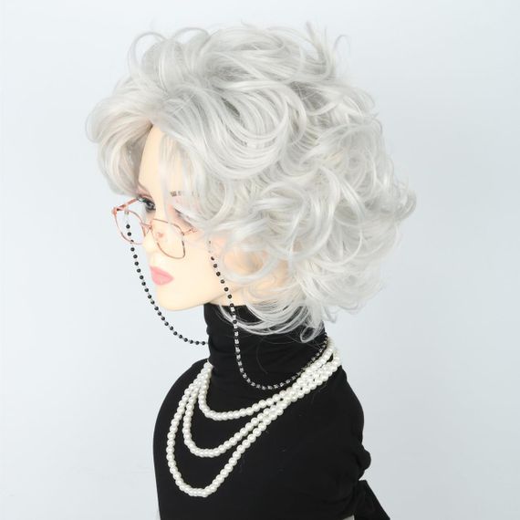 Комплект для образа бабушки LeMarnia - седой серый парик, очки, бусы, для костюмов, Хэллоуина и вечеринок | Зображення 2