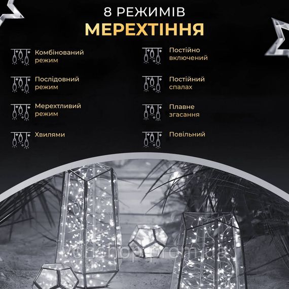 Гірлянда роса на пульті 50 метрів на 500 led світлодіодів крапля на зеленому дроті біла 500L50MGW | Зображення 6
