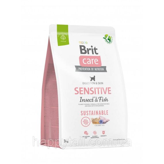 Экологичный корм Brit Care Sustainable Sensitive для собак с чувствительным пищеварением, рыба и насекомые, 3 кг