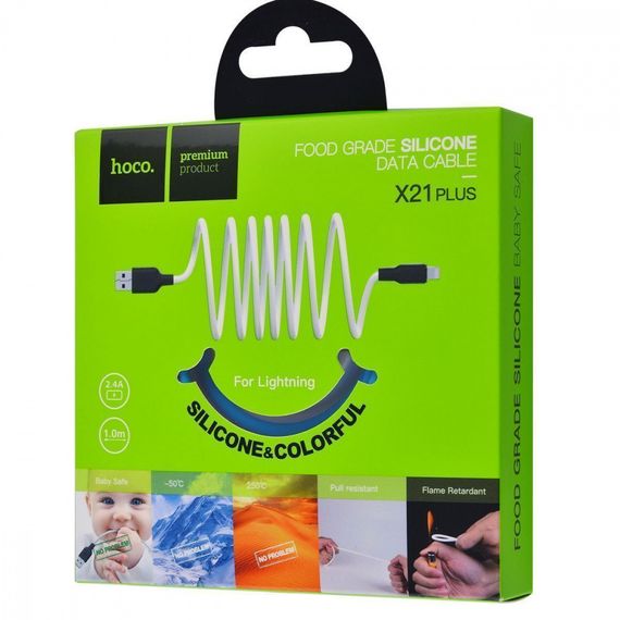 Кабель Hoco X21 Plus Silicone Lightning (1m) black/blue | Зображення 1