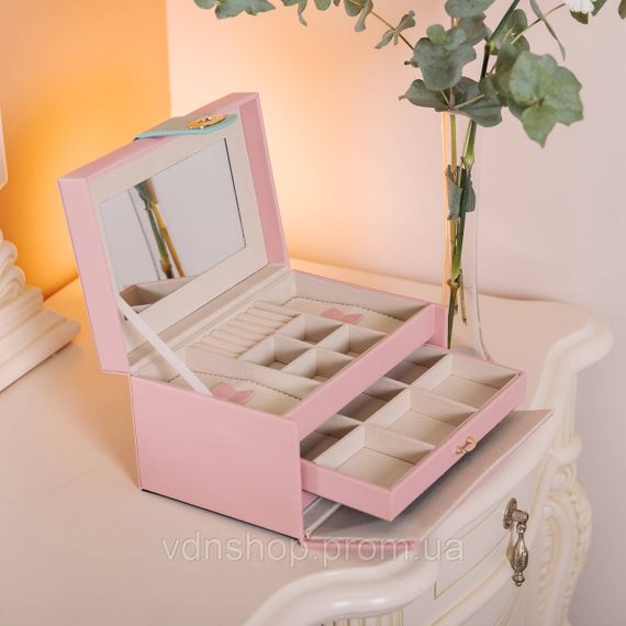 Скринька для прикрас з еко шкіри 3 яруси з дзеркалом органайзер для ювелірних виробів HP-5-17P | Зображення 6