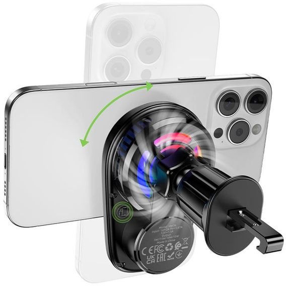 Автотримач з БЗП Hoco HW36 Electric 15W with cooler (air outlet) Black | Зображення 4