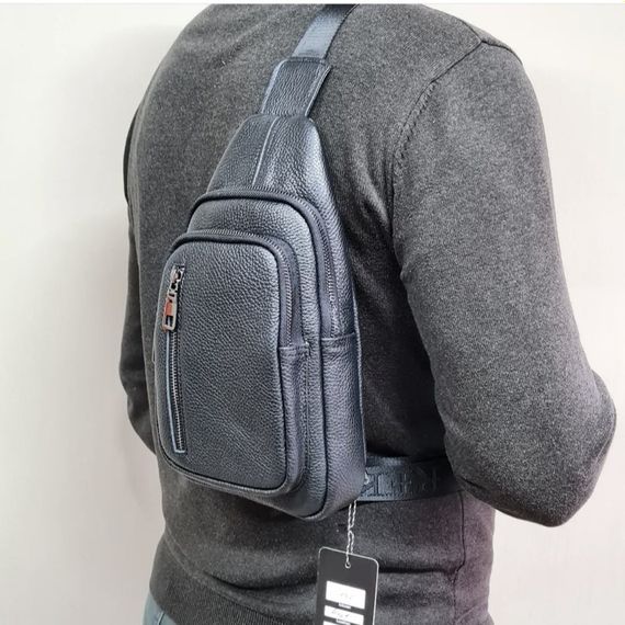 Сумка-слинг мужская черная через плече из натуральной кожи TIDING BAG 68223 | Зображення 5