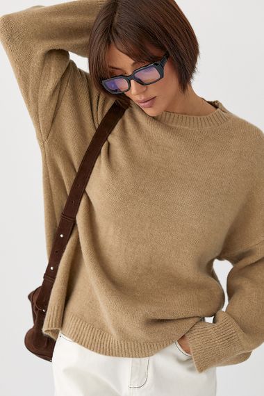 В’язаний однотонний джемпер вільного фасону - кавовий цвет, ONE SIZE (є розміри)